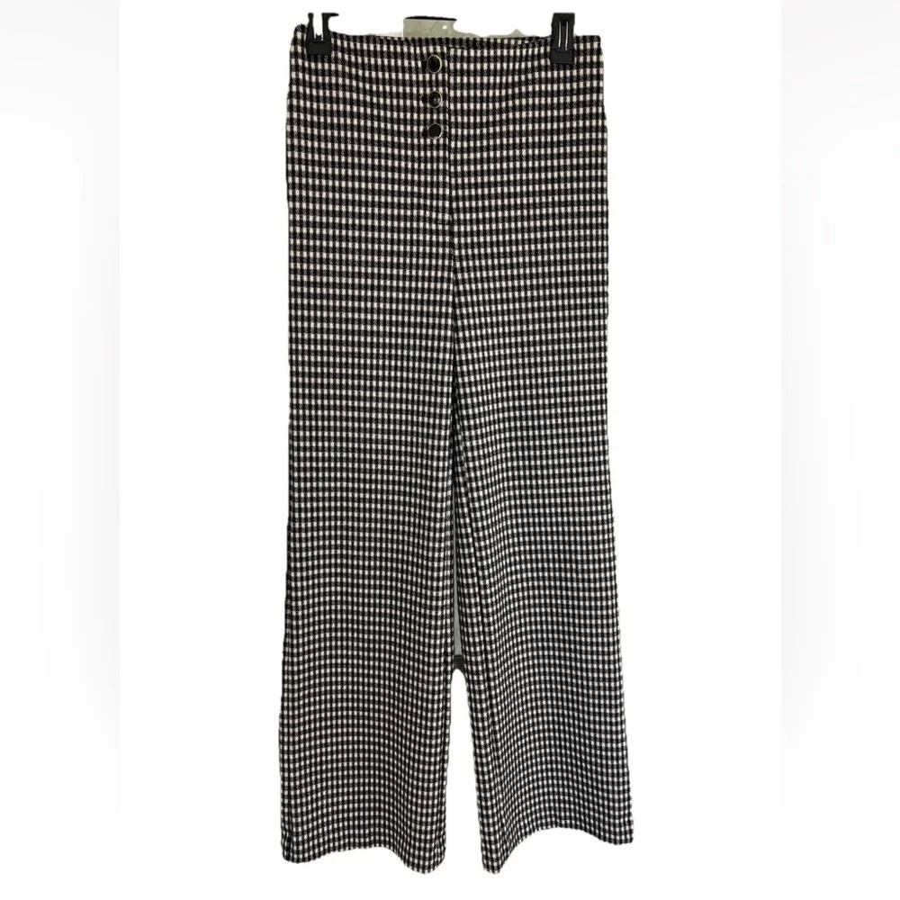 Ann Taylor Houndstooth Wide Leg Trousers Sz 0 Pants Ivory Black Career Preppy - Picture 1 of 10